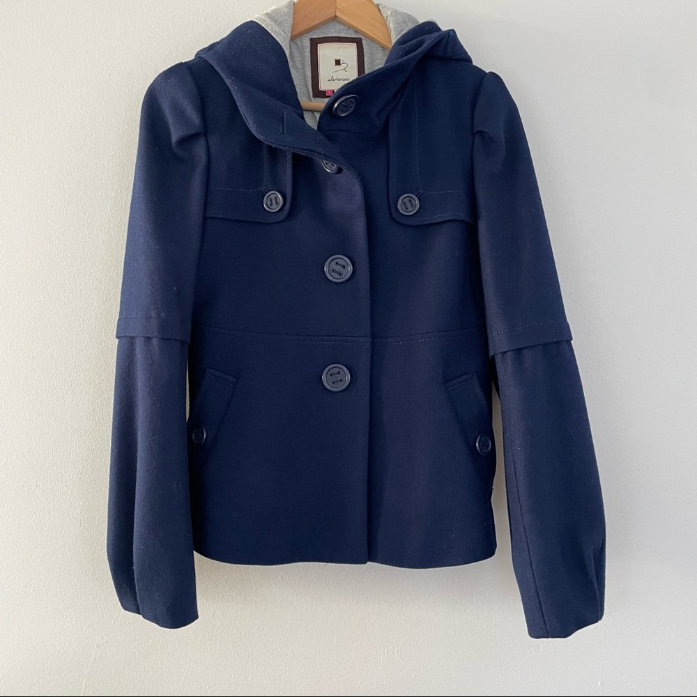 Anthro Elevenses Navy Wool Blend Hooded Coat 4